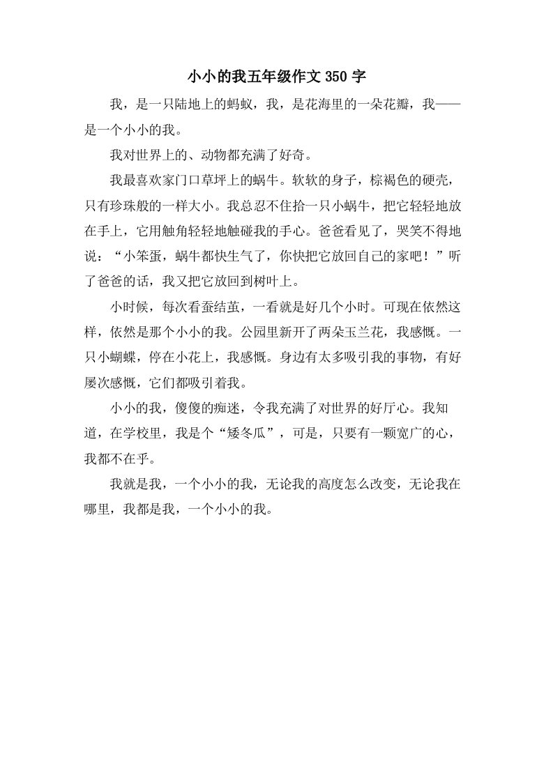 小小的我五年级作文350字