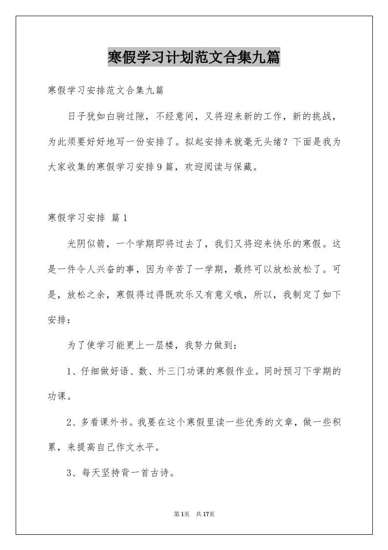 寒假学习计划范文合集九篇