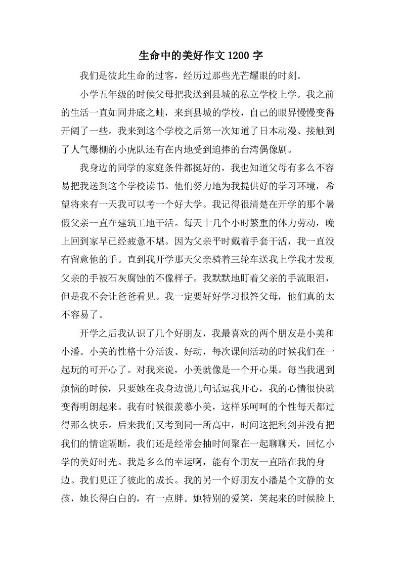 生命中的美好作文1200字