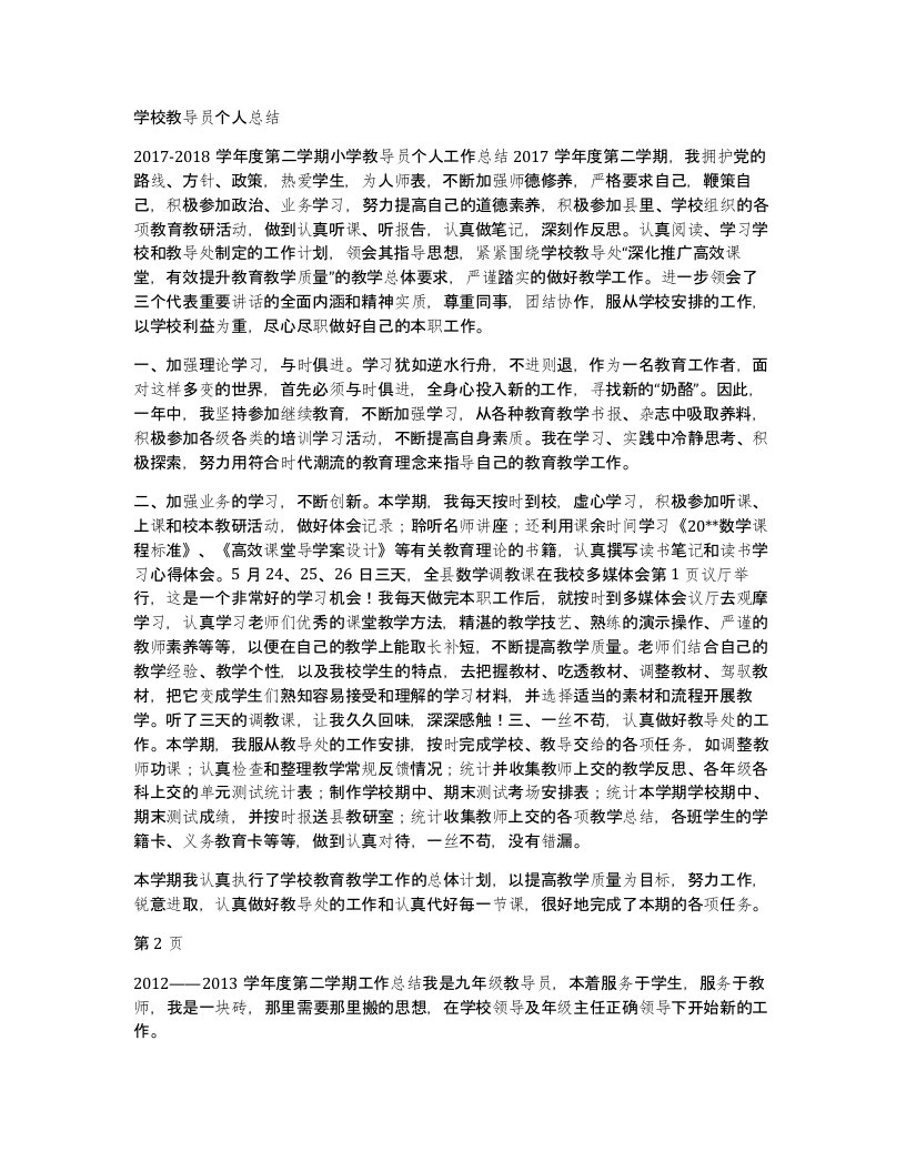 学校教导员个人总结