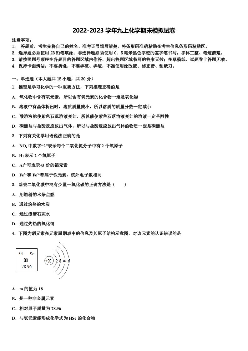 2022-2023学年山东省龙口市兰高镇兰高校九年级化学第一学期期末统考模拟试题含解析