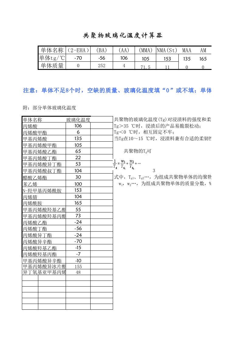 共聚物Tg计算公器