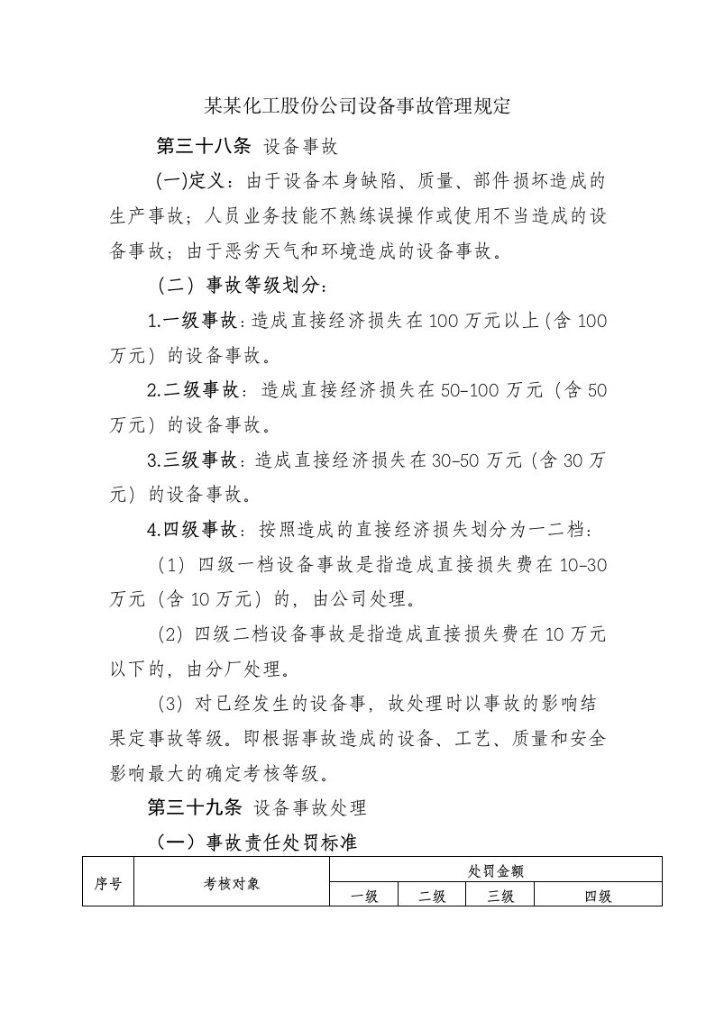 某某化工股份公司设备事故管理规定