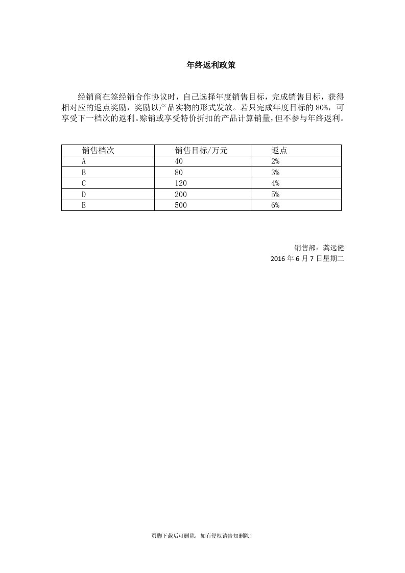 经销商返利政策