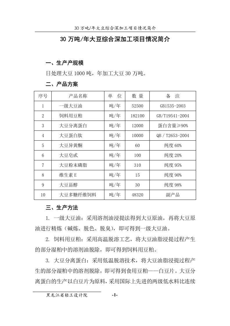 大豆综合深加工项目情况简介