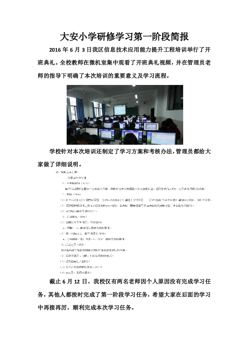 大安小学第一阶段学习简报