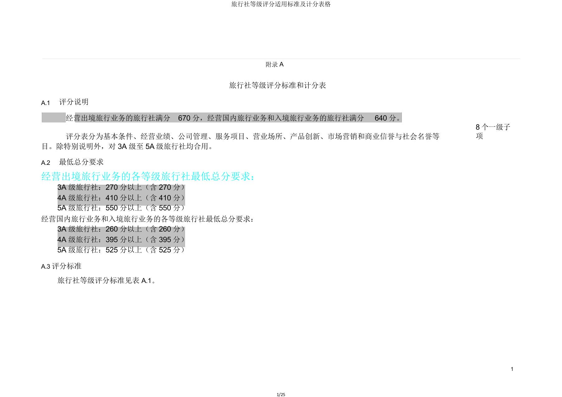 旅行社等级评分实用标准及计分表格