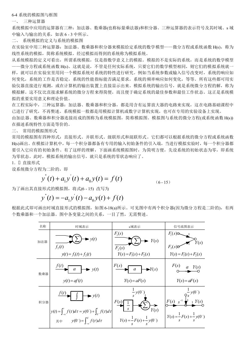 系统的模拟图与框图