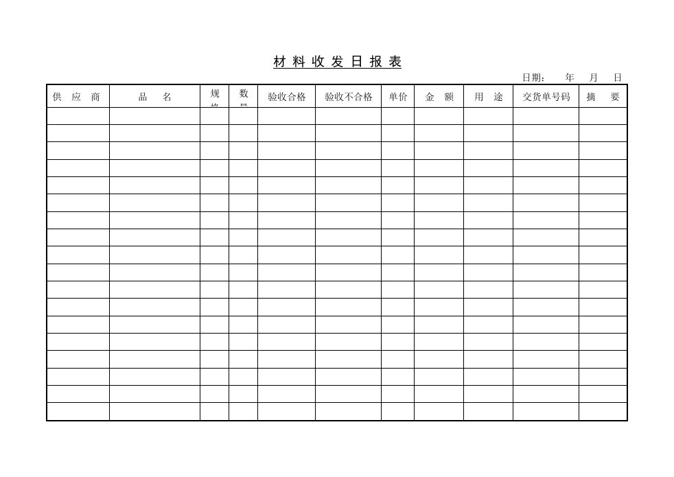 材料收发日统计报表