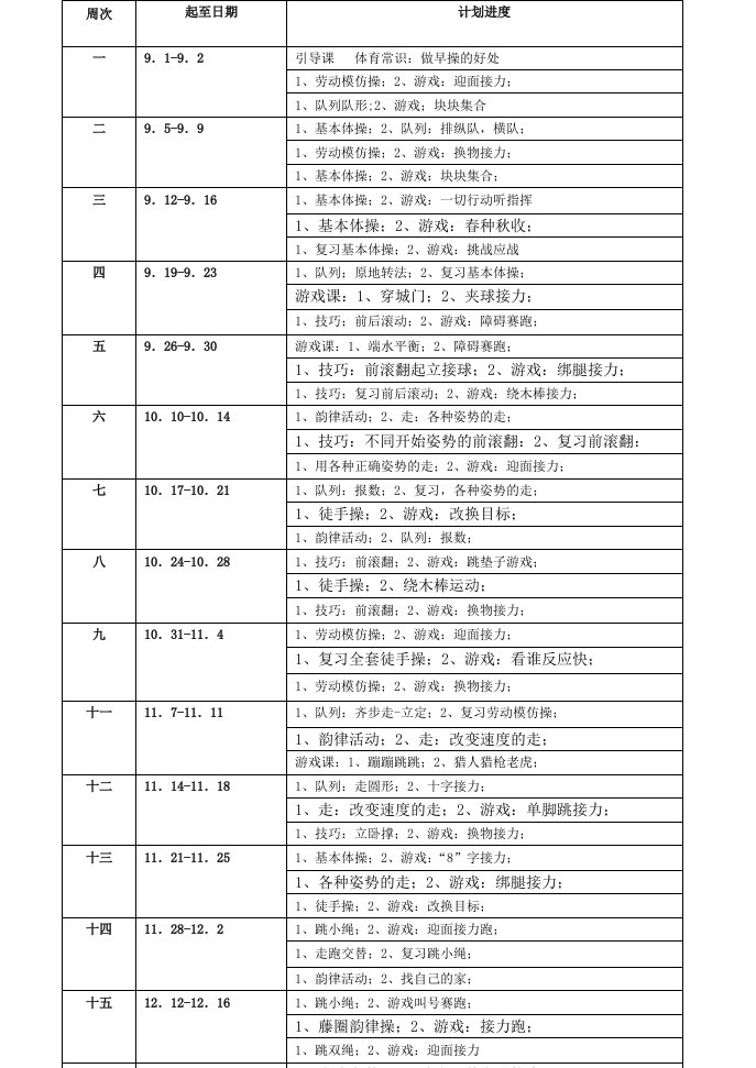 小学二年级体育整册教案