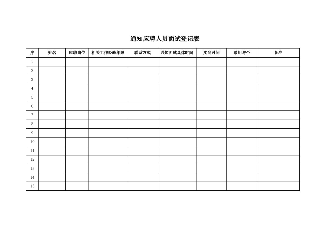 企业管理-通知应聘人员面试登记表