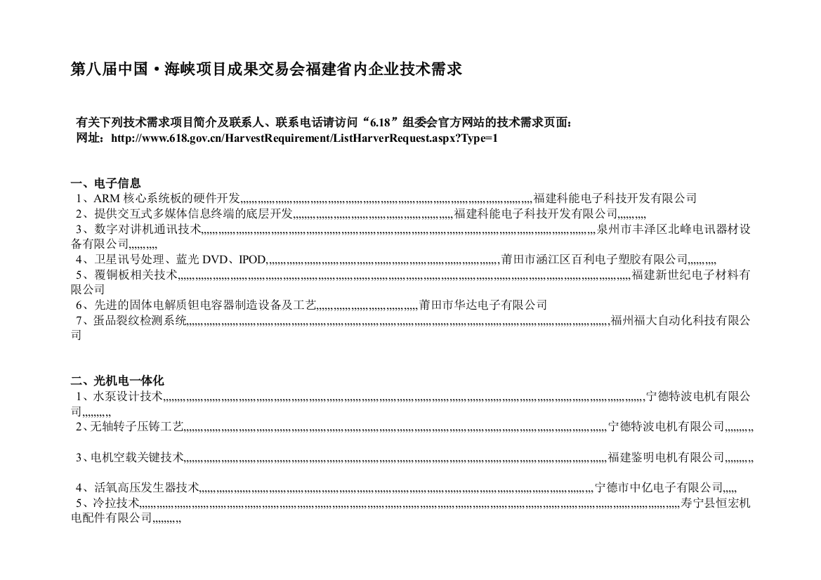 第八届中国海峡项目结果交易会福建省内企业技巧需求