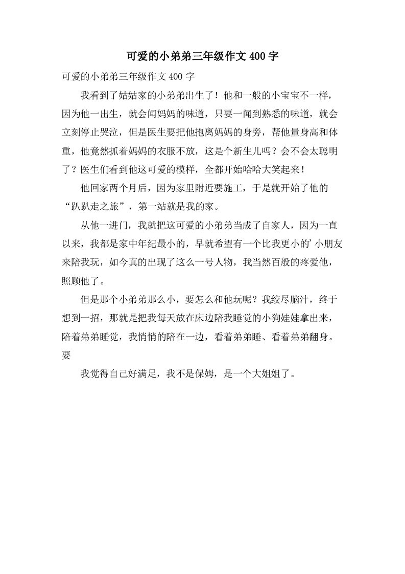 可爱的小弟弟三年级作文400字