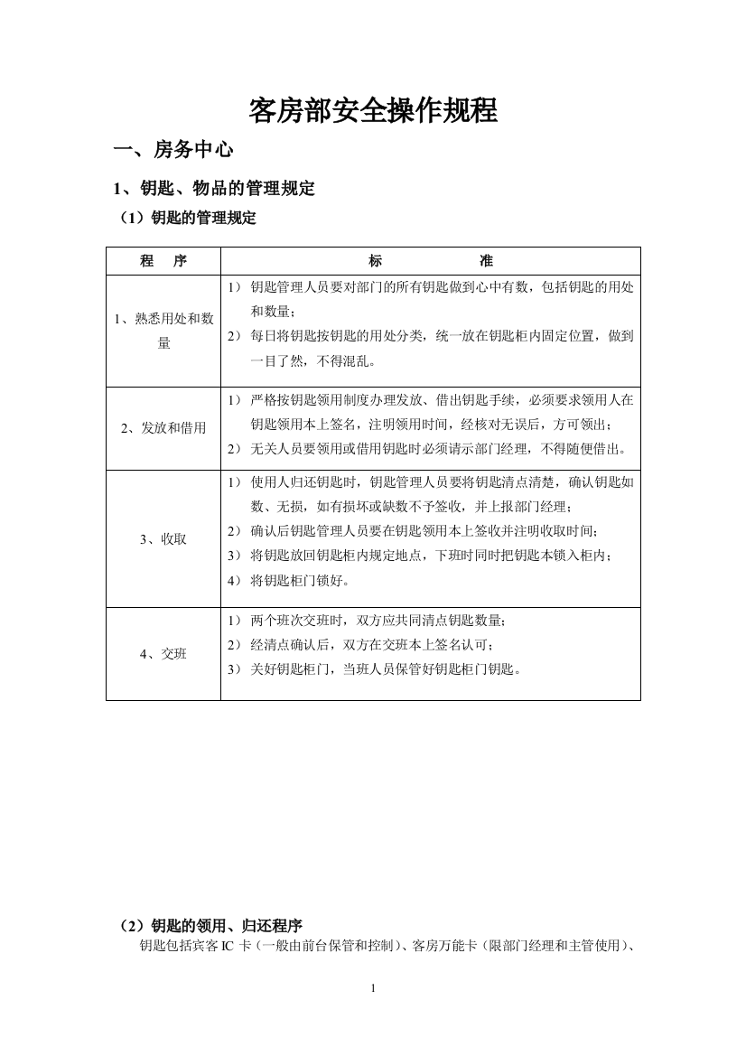 客房部安全操作规程1