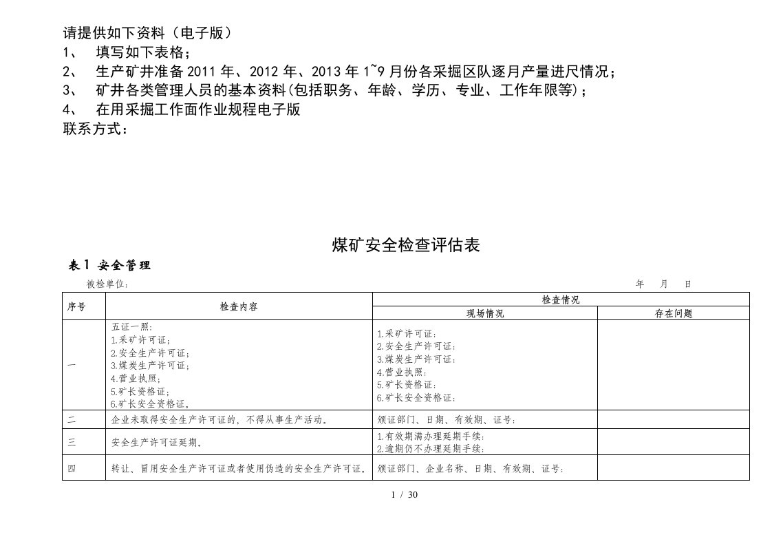 兖矿集团公司煤矿安全技术评价表