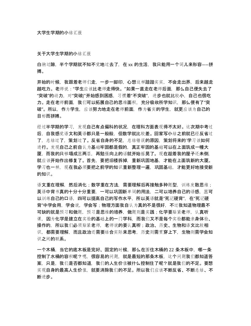 大学生学期的小结汇报