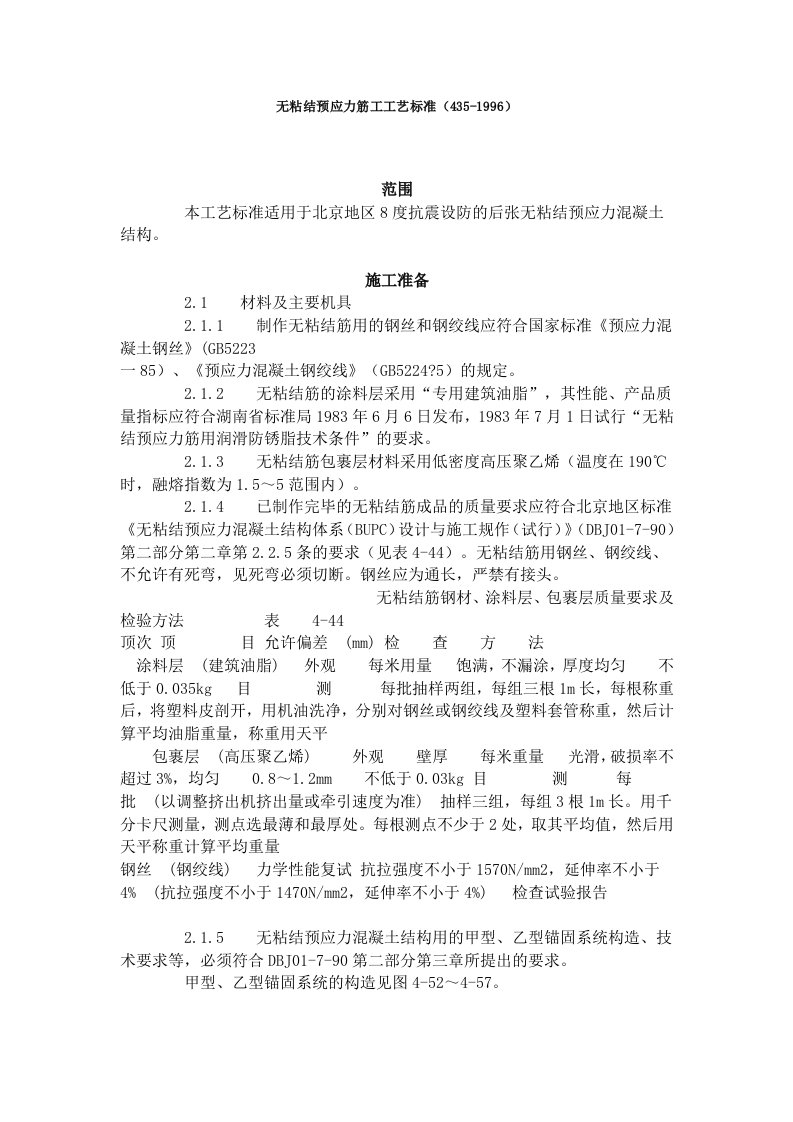 工程资料-无粘结预应力筋工工艺标准4351996