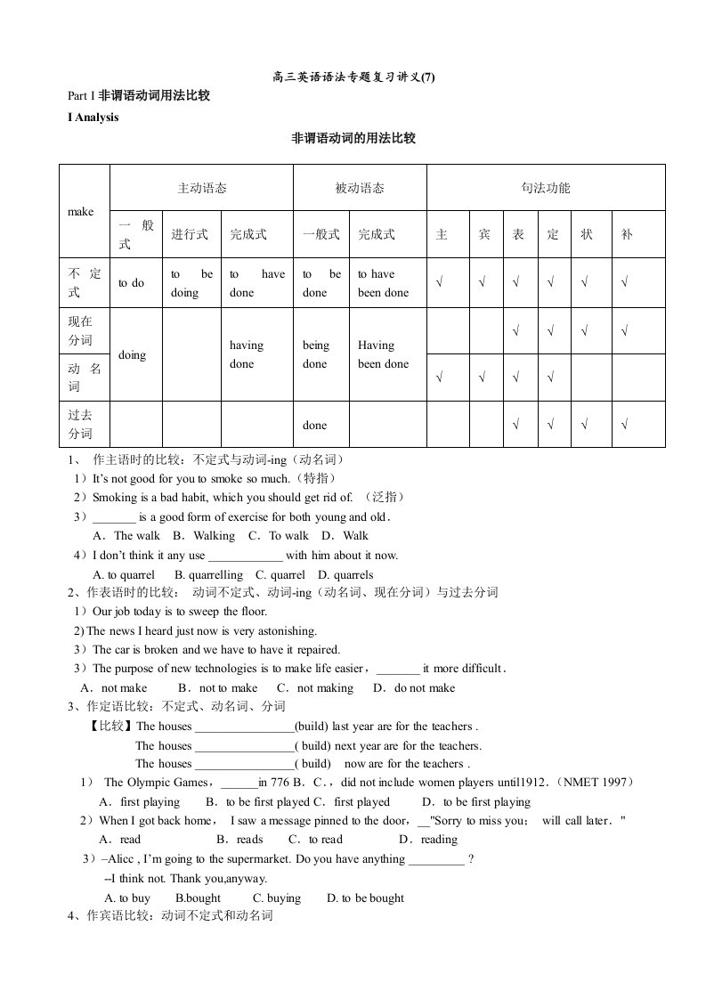 非谓语动词-用法区别