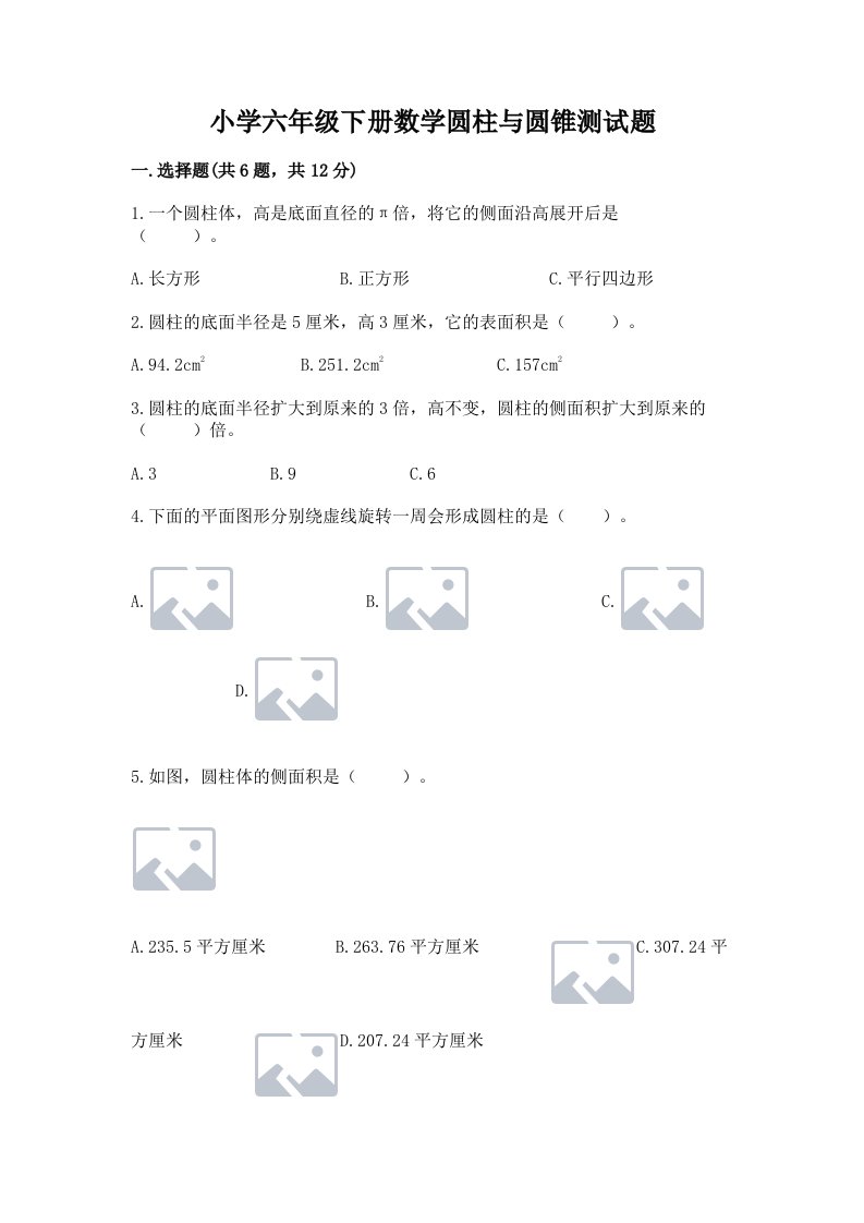 小学六年级下册数学圆柱与圆锥测试题附完整答案【典优】