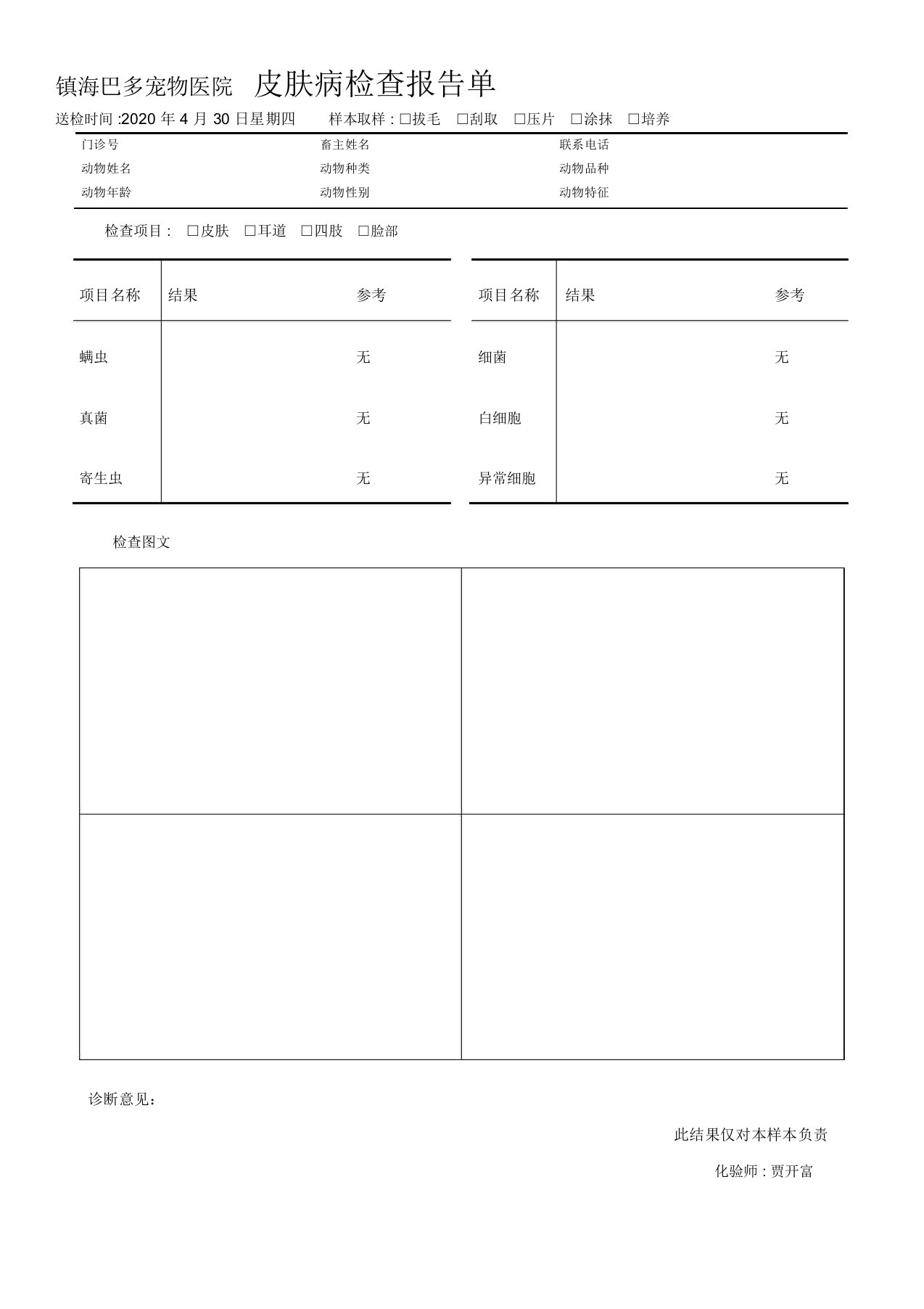 宠物医院皮肤病检查报告