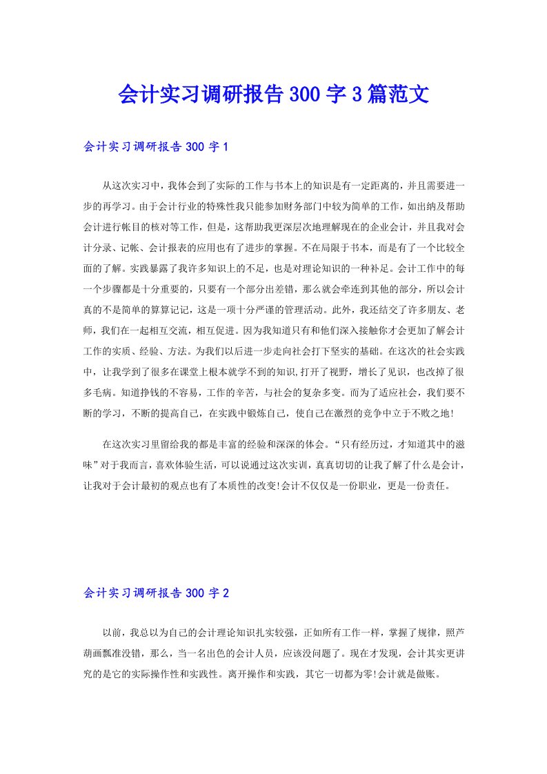 会计实习调研报告300字3篇范文