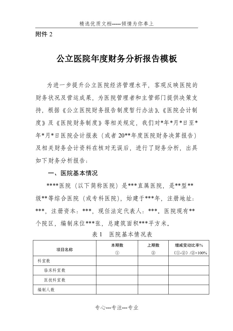 公立医院年度财务分析报告模版(共16页)