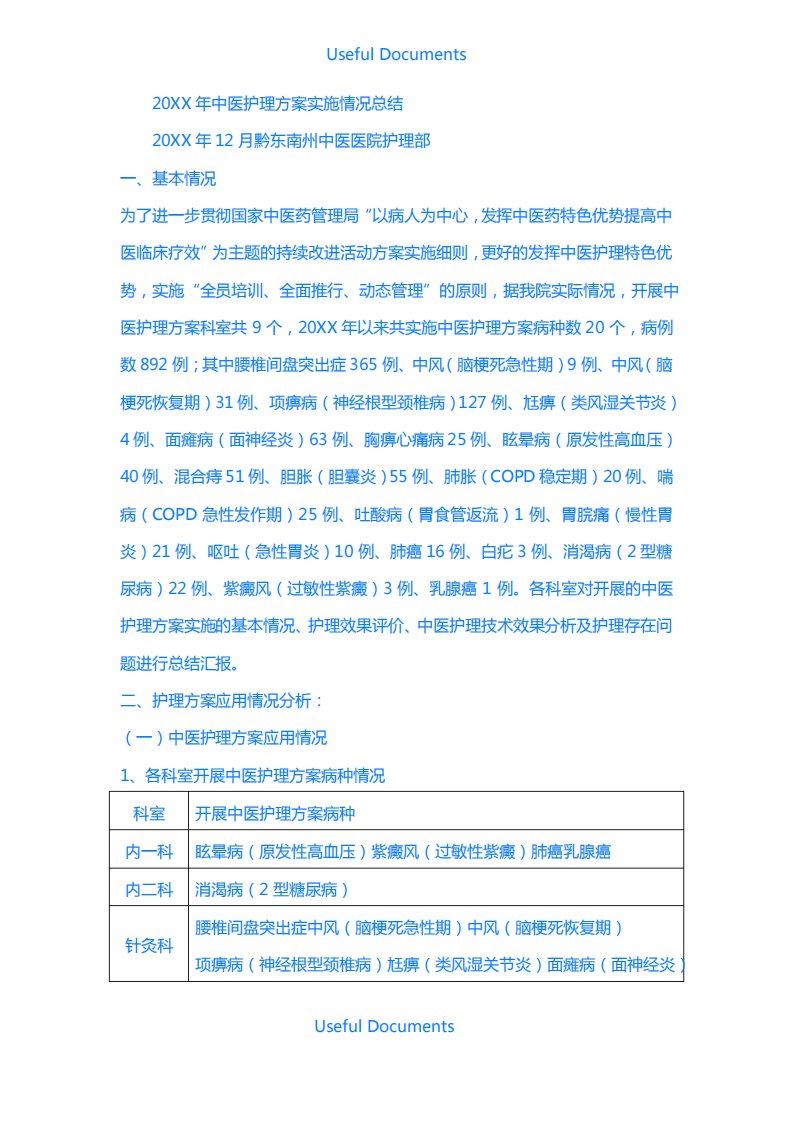 年度中医护理方案总结