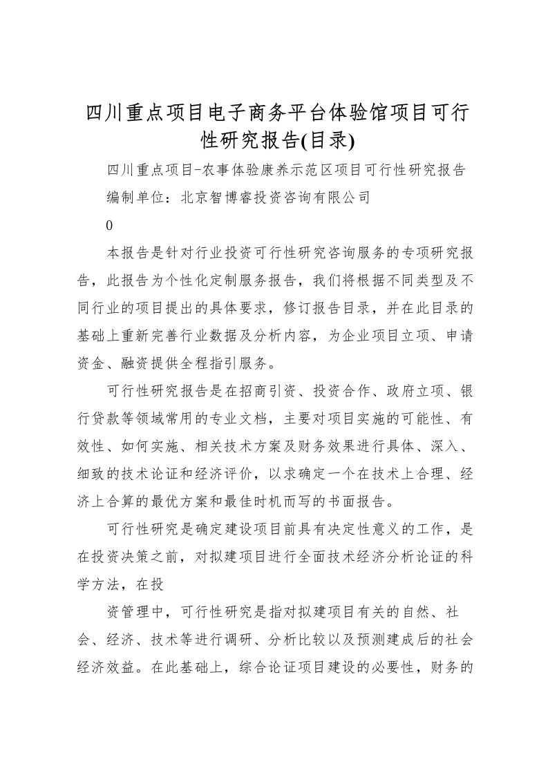 2022四川重点项目电子商务平台体验馆项目可行性研究报告(目录)