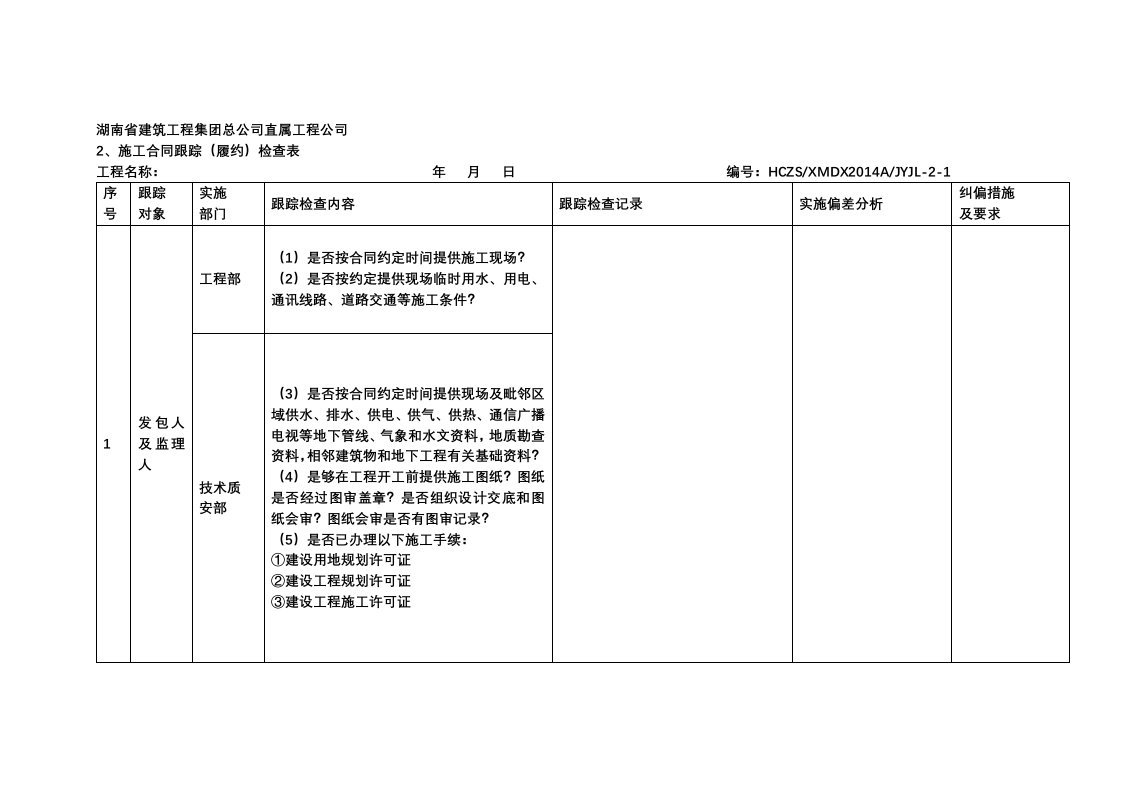 施工合同履约检查表