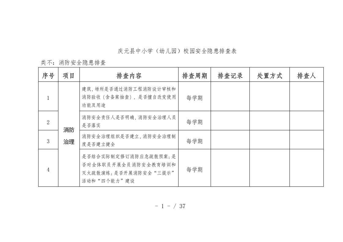 校园安全隐患排查表