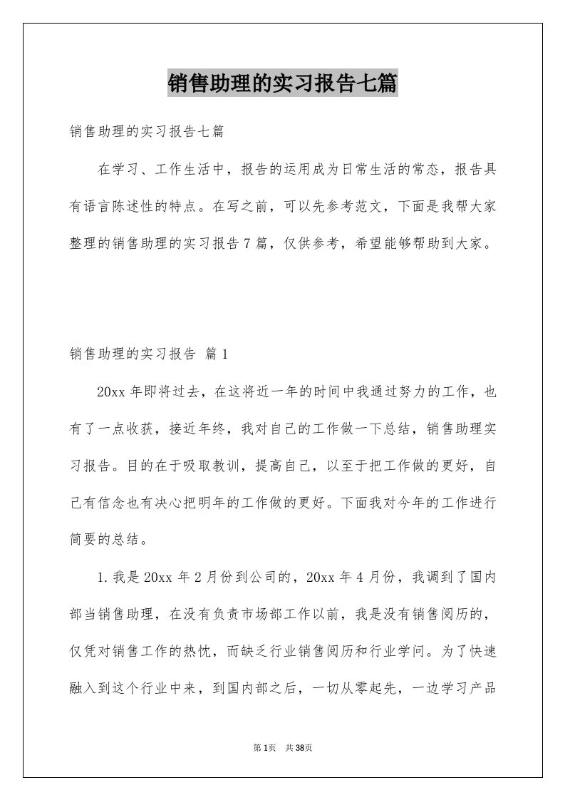 销售助理的实习报告七篇