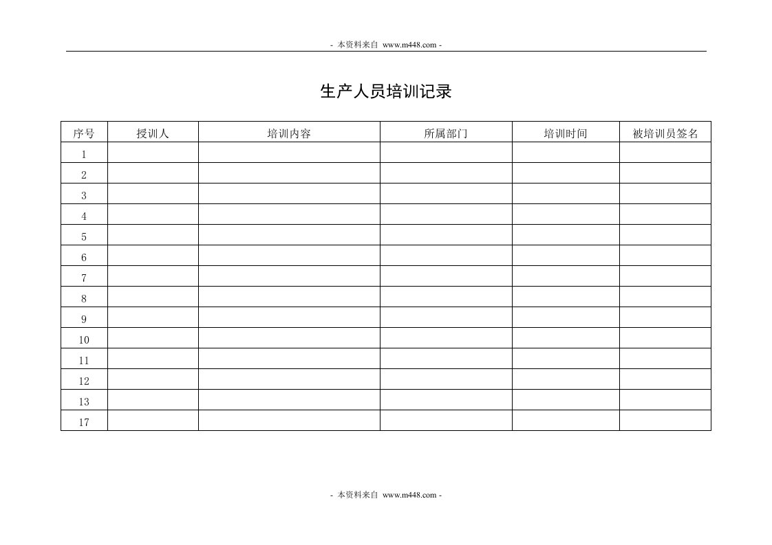 《某公司医疗器械公司进货检验程序、质量验收标准、操作程序、管理记录表格汇编》(61个文件)HYQARD005002000生产人员培训记录-质量制度表格