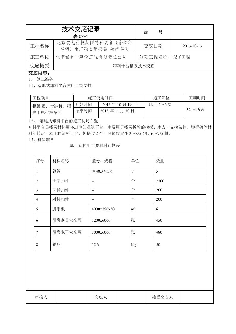 技术交底(卸料平台)