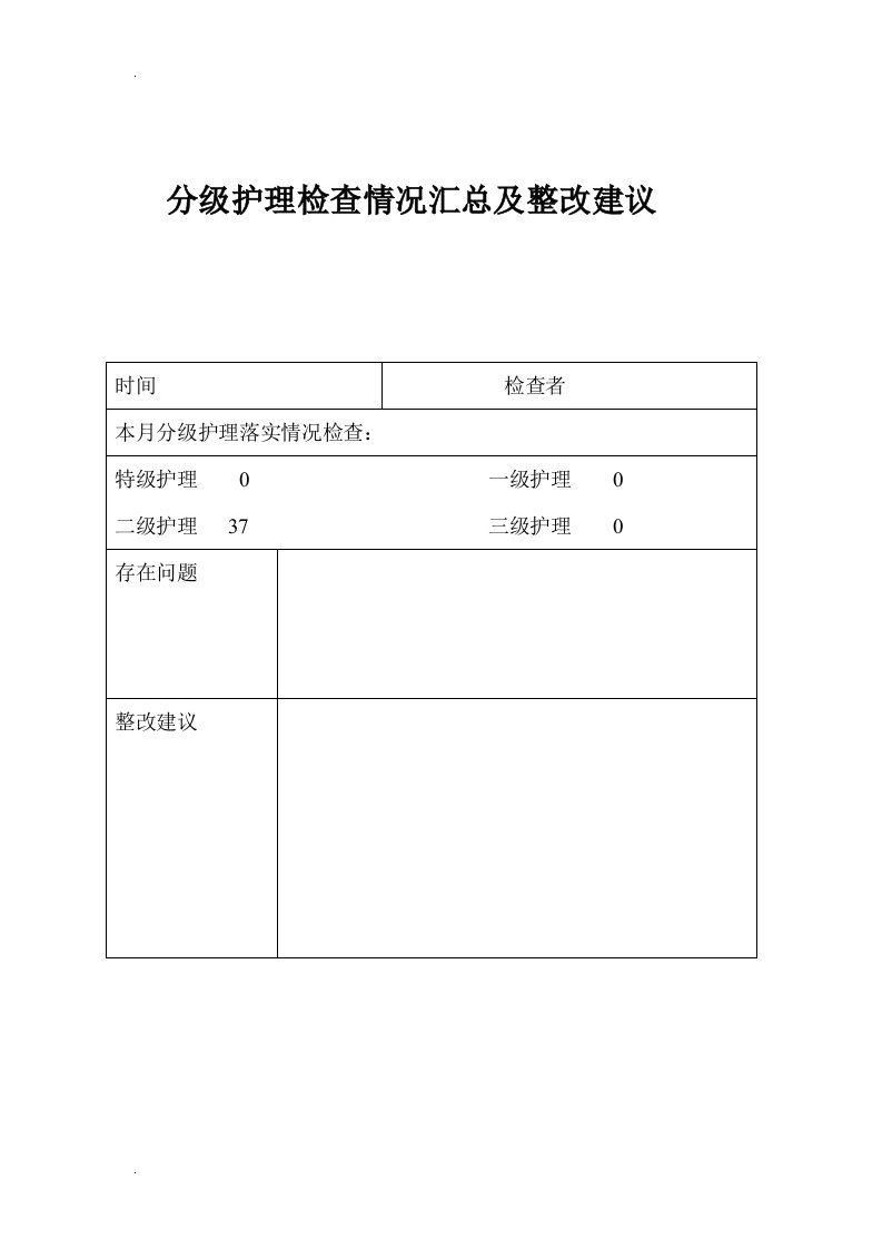 分级护理检查情况汇总及整改建议