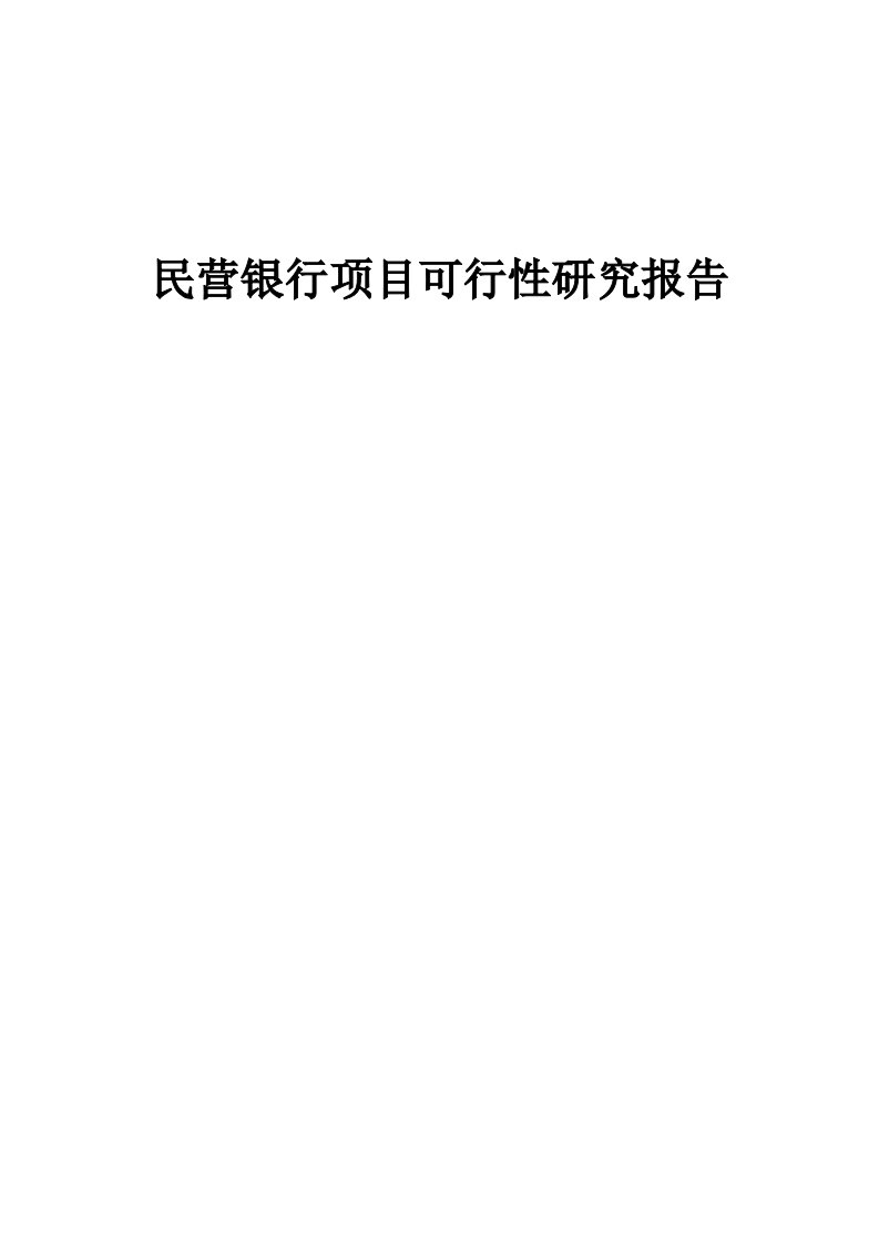 民营银行项目可行性研究报告