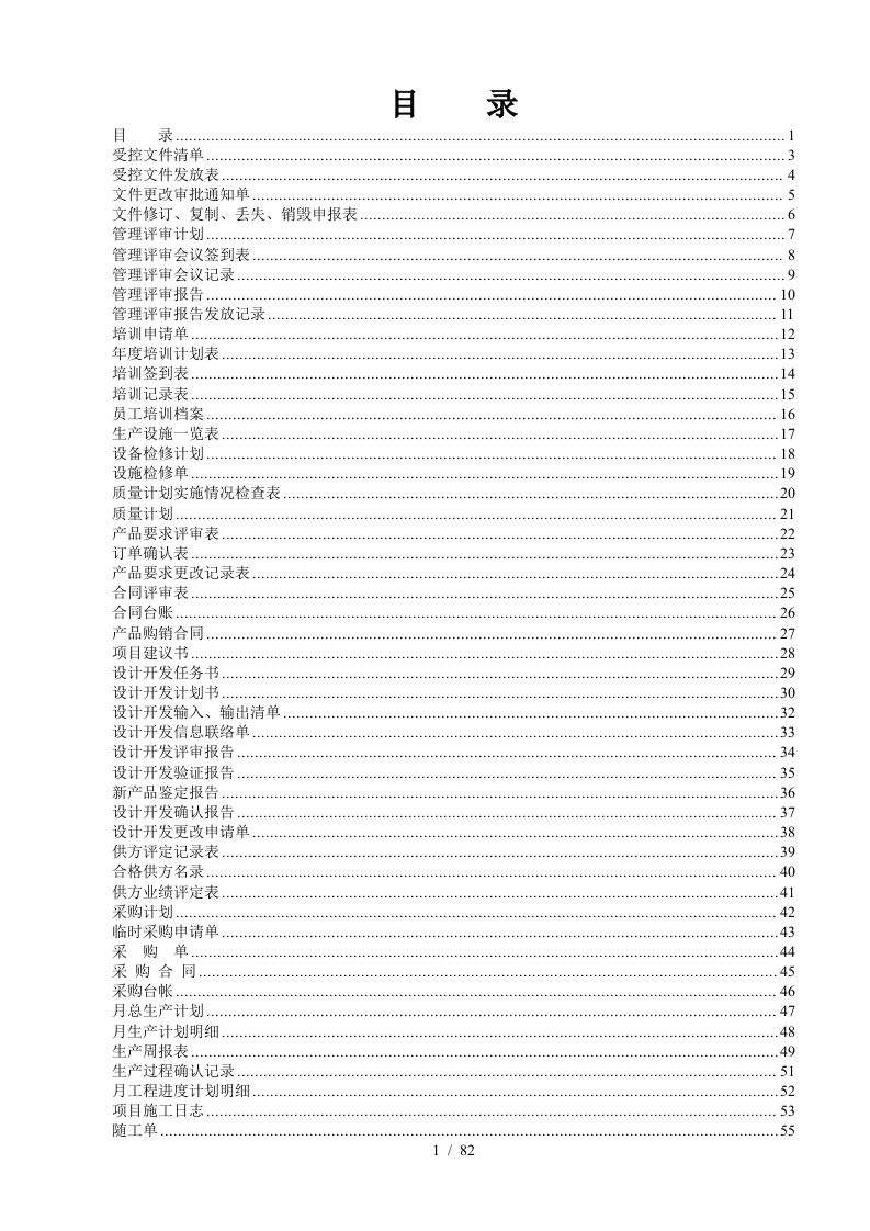 ISO9001质量手册记录表式