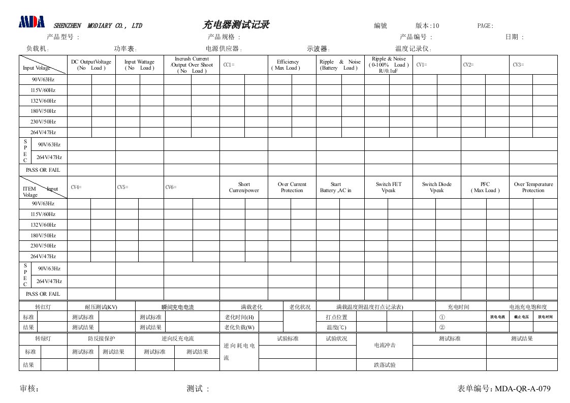 A,B(充电器)类产品测试报告MDA-QR-A-079