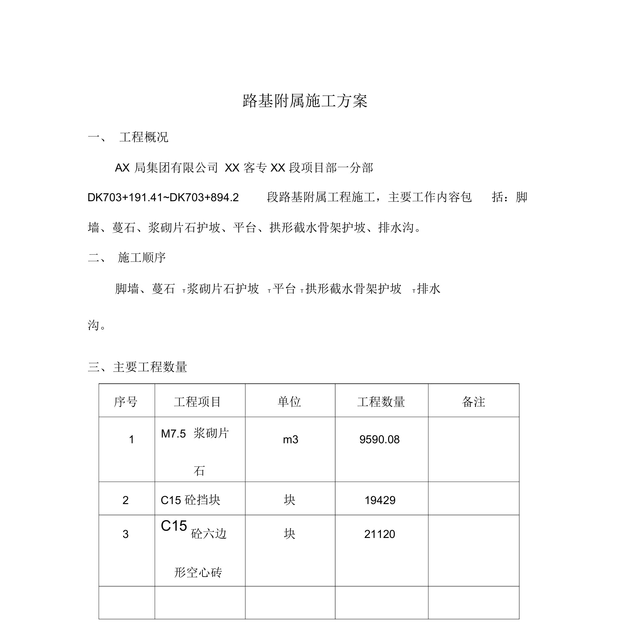 路基附属工程施工方案