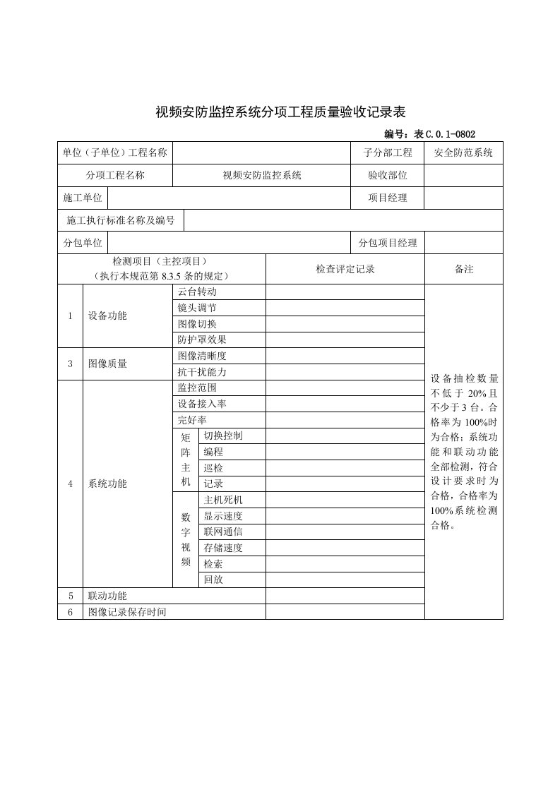 视频安防监控系统分项工程质量验收记录表[001]