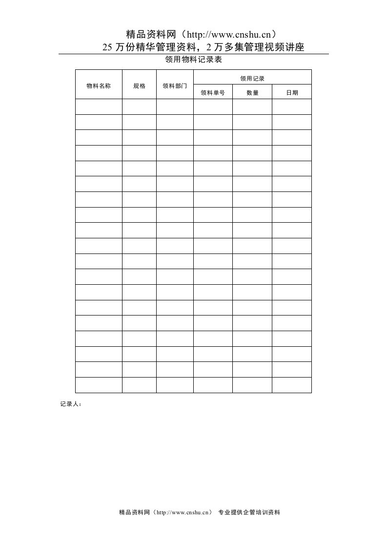 领用物料记录表