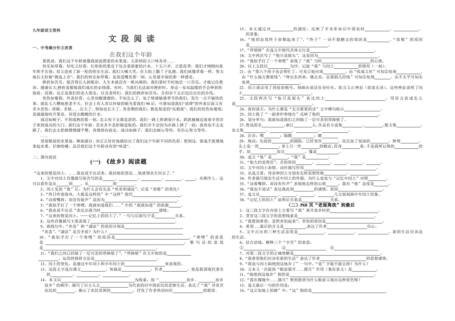 九年级语文复习资料