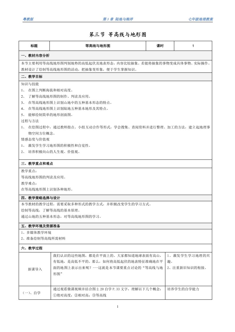 优课地理教案等高线与地形图