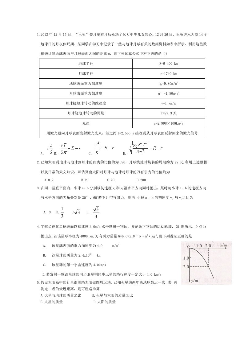 高一物理曲线运动习题