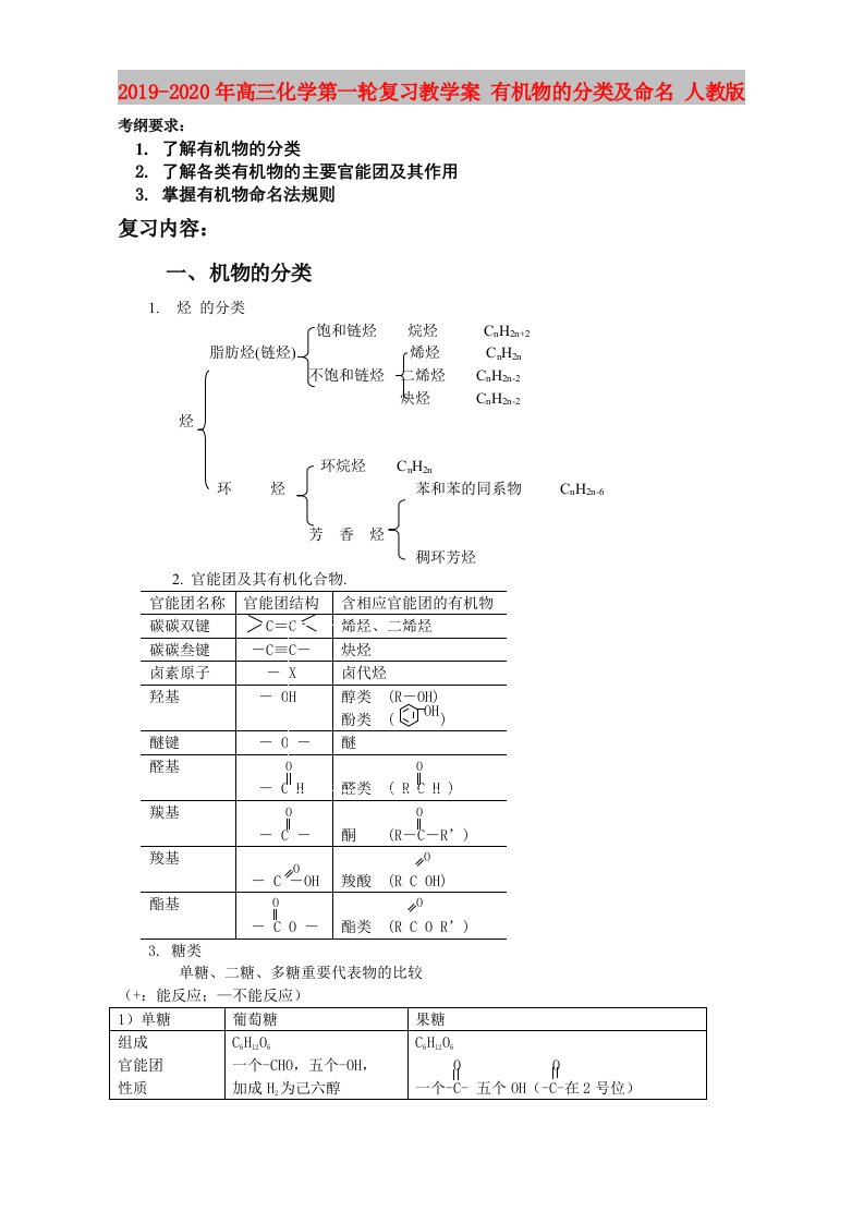 2019-2020年高三化学第一轮复习教学案