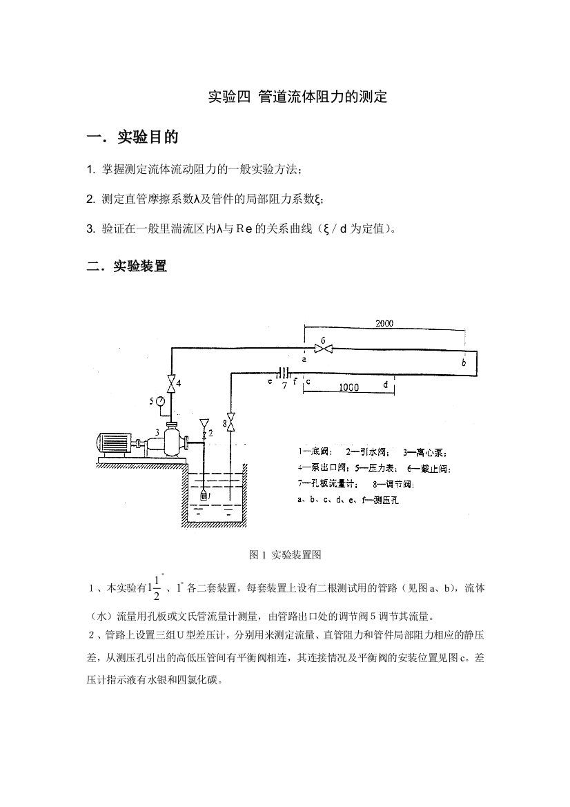 化工基础管道流体阻力的测定