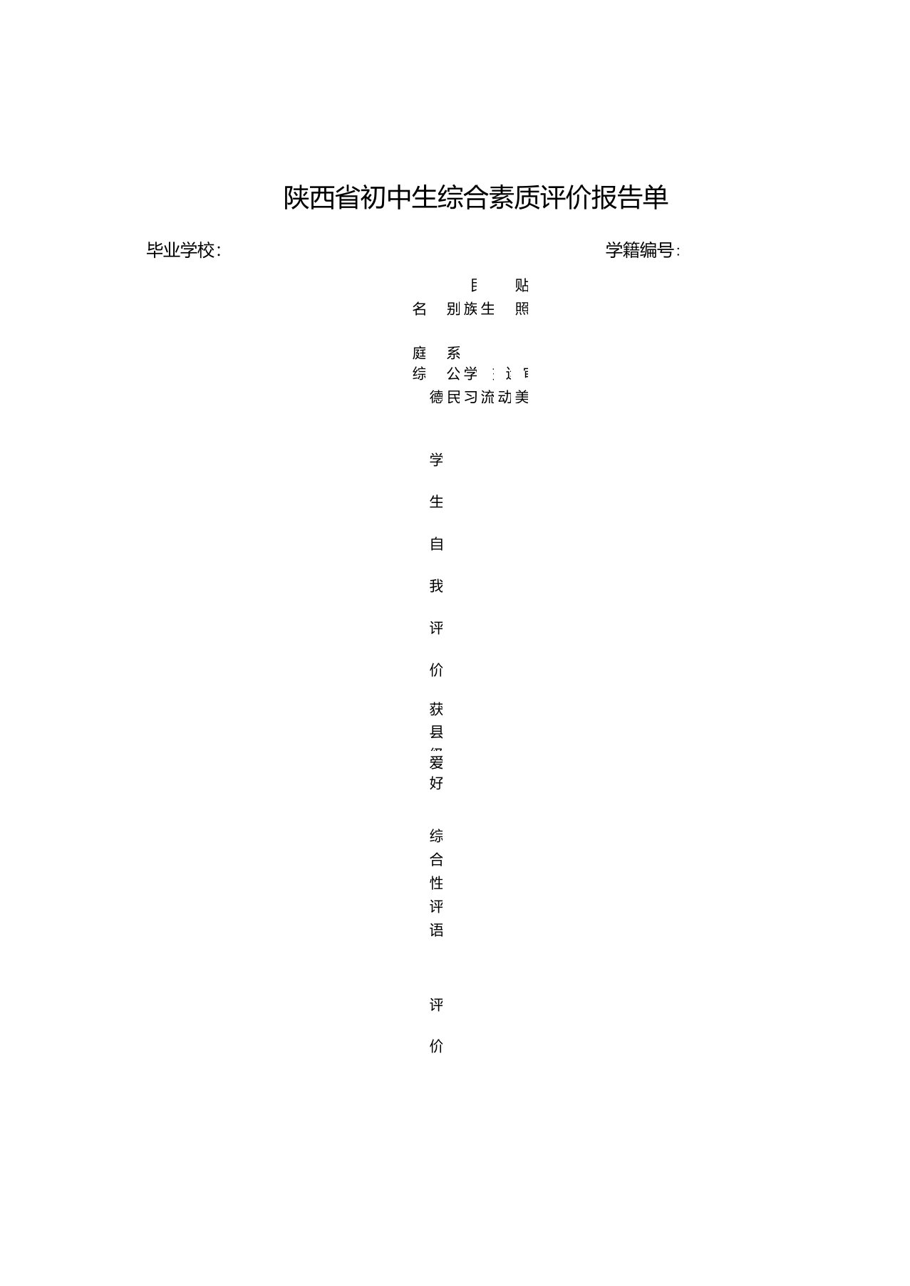 陕西省初中生综合素质评价报告单