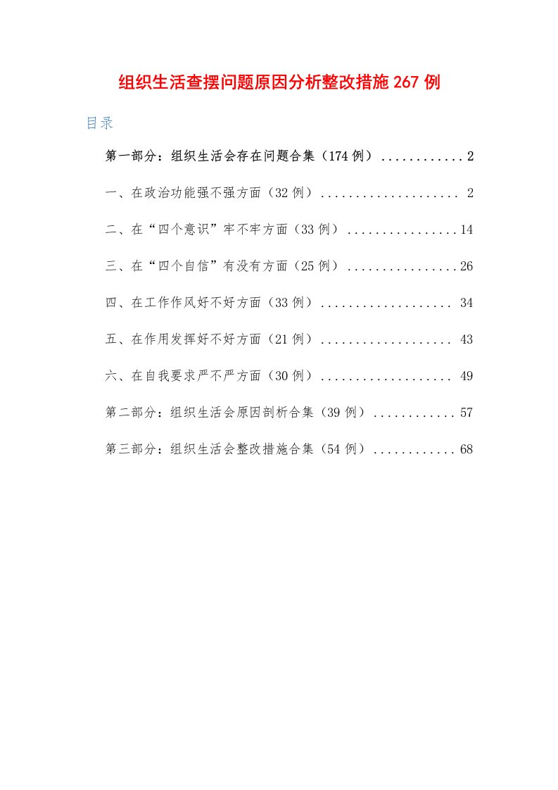 2018年组织生活查摆问题原因分析整改措施267例