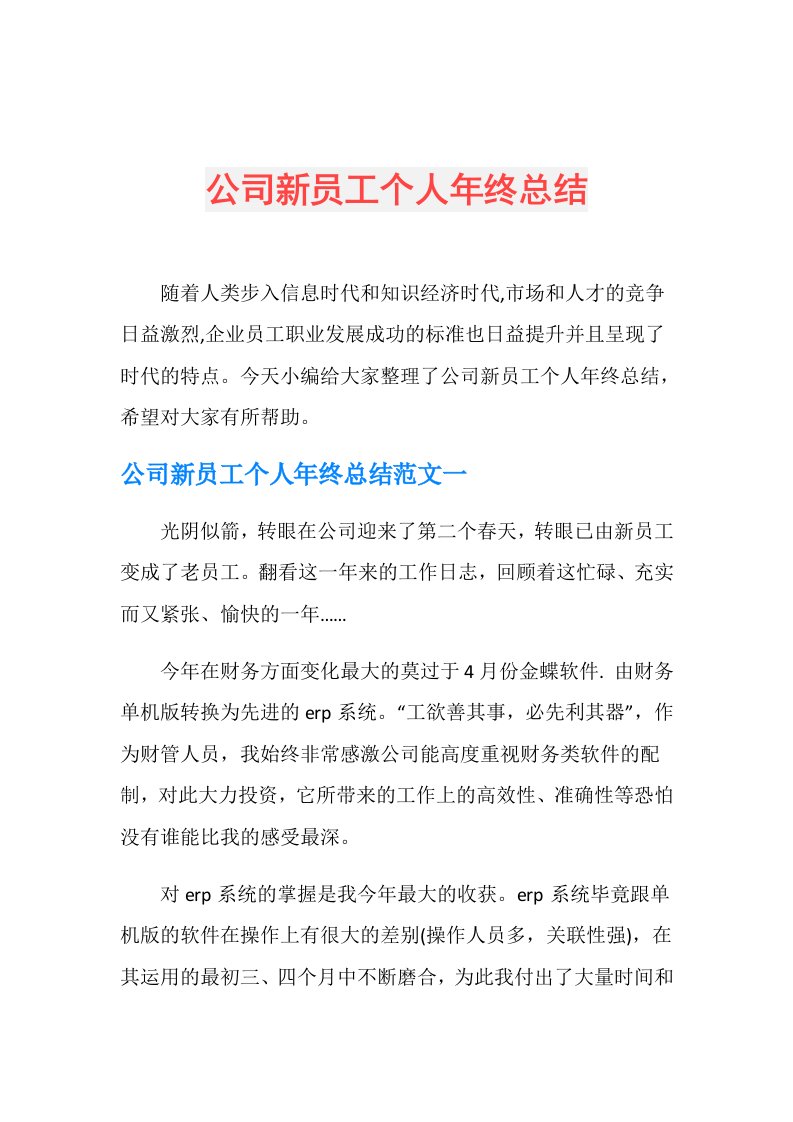 公司新员工个人年终总结