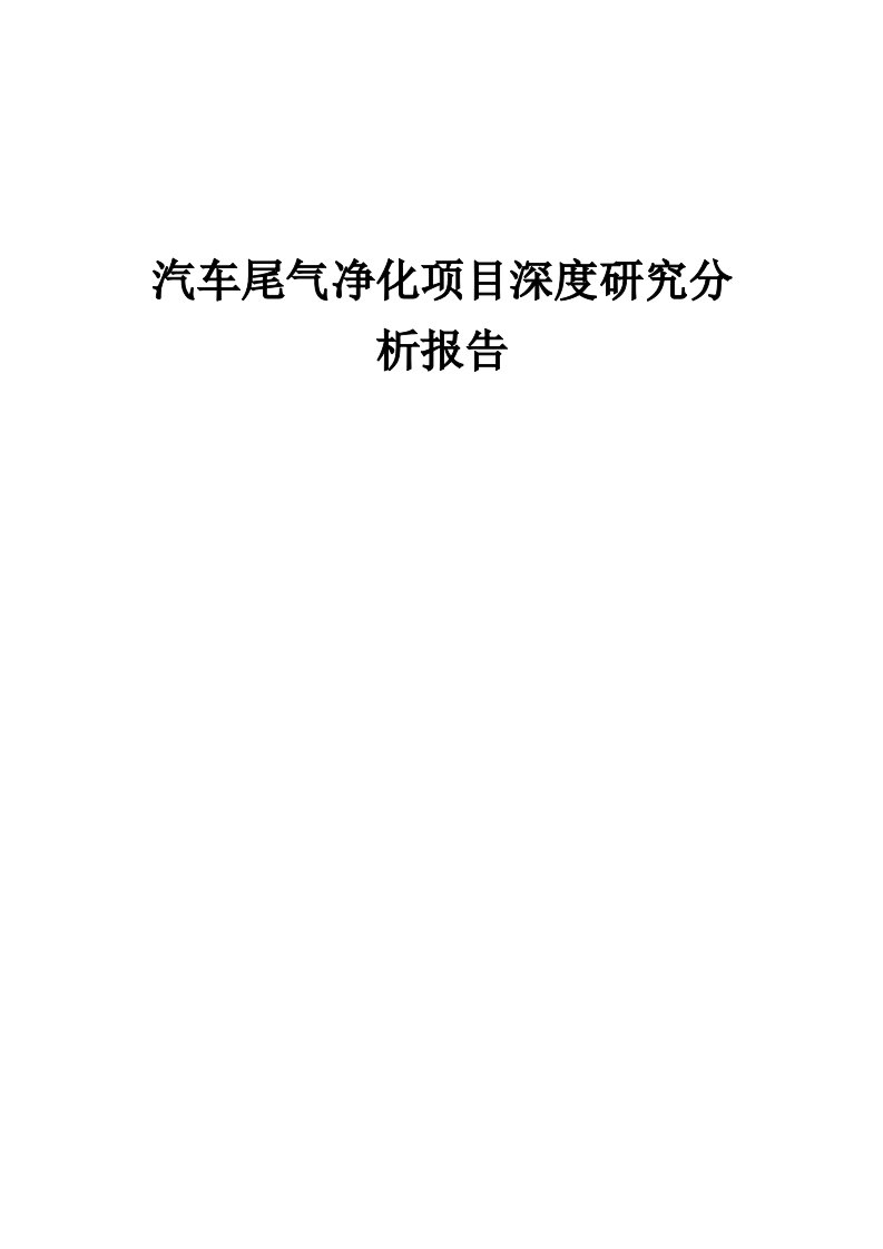 汽车尾气净化项目深度研究分析报告