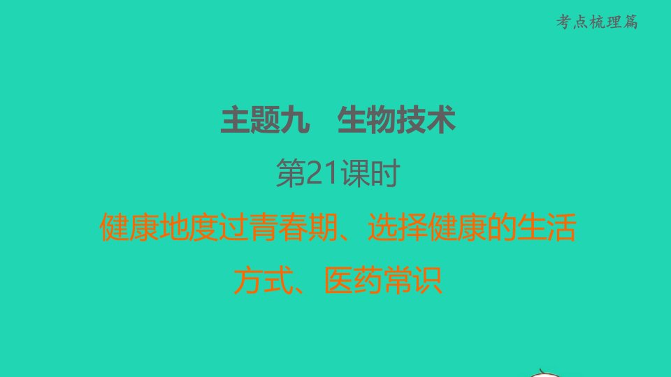 福建省2022年中考生物考点梳理篇第21课时降地度过青春期选择降的生活方式医药常识课堂讲本课件